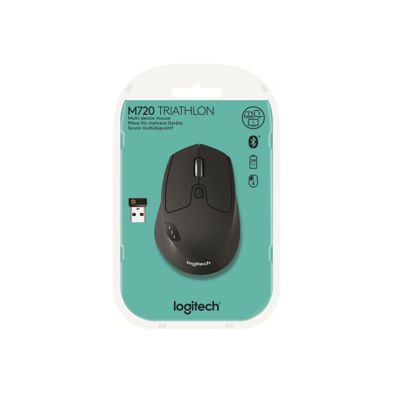 LOGITECH M720 Triathlon Mouse right-handed optical 7 buttons wireless Bluetooth 2.4 GHz USB wireless receiver