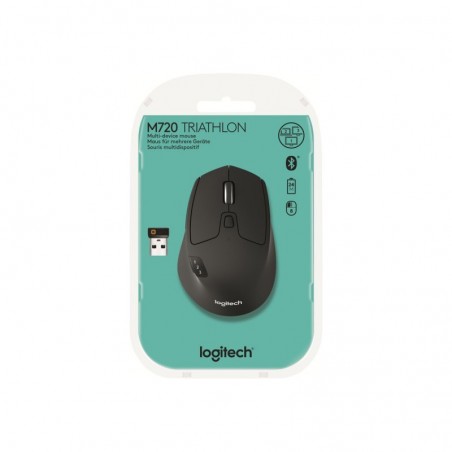 LOGITECH M720 Triathlon Mouse right-handed optical 7 buttons wireless Bluetooth 2.4 GHz USB wireless receiver