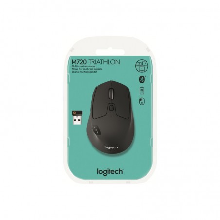 LOGITECH M720 Triathlon Mouse right-handed optical 7 buttons wireless Bluetooth 2.4 GHz USB wireless receiver