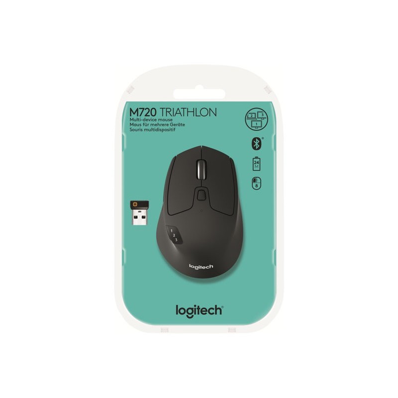 LOGITECH M720 Triathlon Mouse right-handed optical 7 buttons wireless Bluetooth 2.4 GHz USB wireless receiver