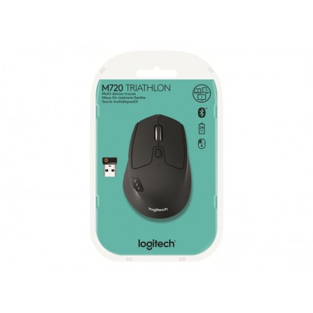 LOGITECH M720 Triathlon Mouse right-handed optical 7 buttons wireless Bluetooth 2.4 GHz USB wireless receiver