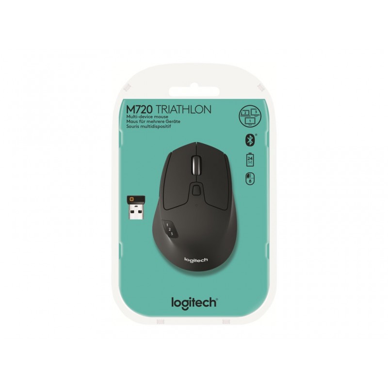 LOGITECH M720 Triathlon Mouse right-handed optical 7 buttons wireless Bluetooth 2.4 GHz USB wireless receiver