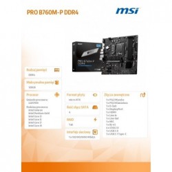 Płyta główna PRO B760M-P DDR4 s1700 4DDR4 DP/HDMI 2M.2 mATX Płyta główna PRO B760M-P DDR4 s1700 4DDR4 DP/HDMI 2M.2 mATX