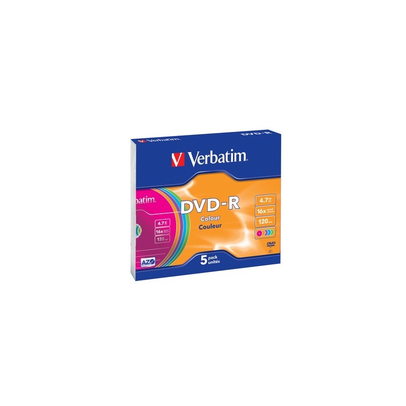 DVD-R 16x 4.7GB 5P Slim Colour     43557