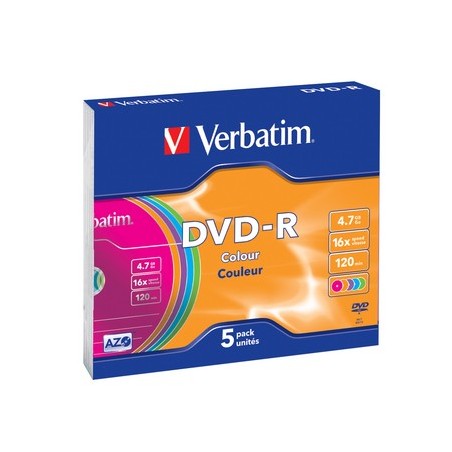 DVD-R 16x 4.7GB 5P Slim Colour     43557