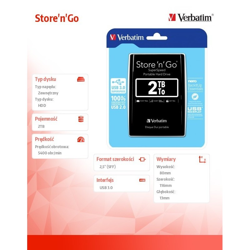 Dysk USB HDD 2TB 2,5 Black store n go  USB 3.0 53177