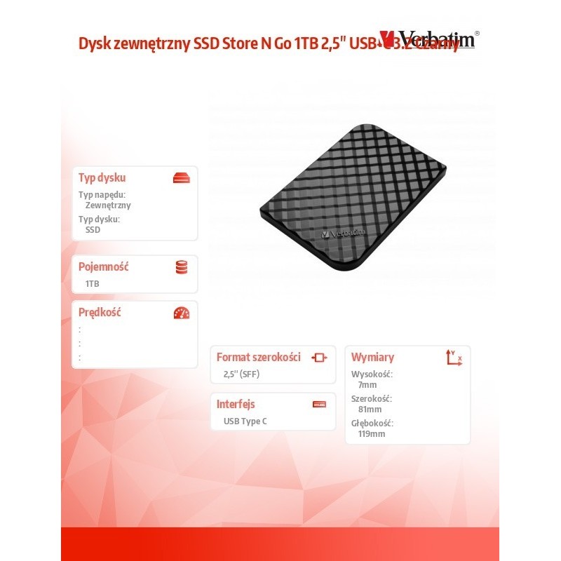 Dysk zewnętrzny SSD Store N Go 1TB 2,5" USB-C 3.2 Czarny 53230