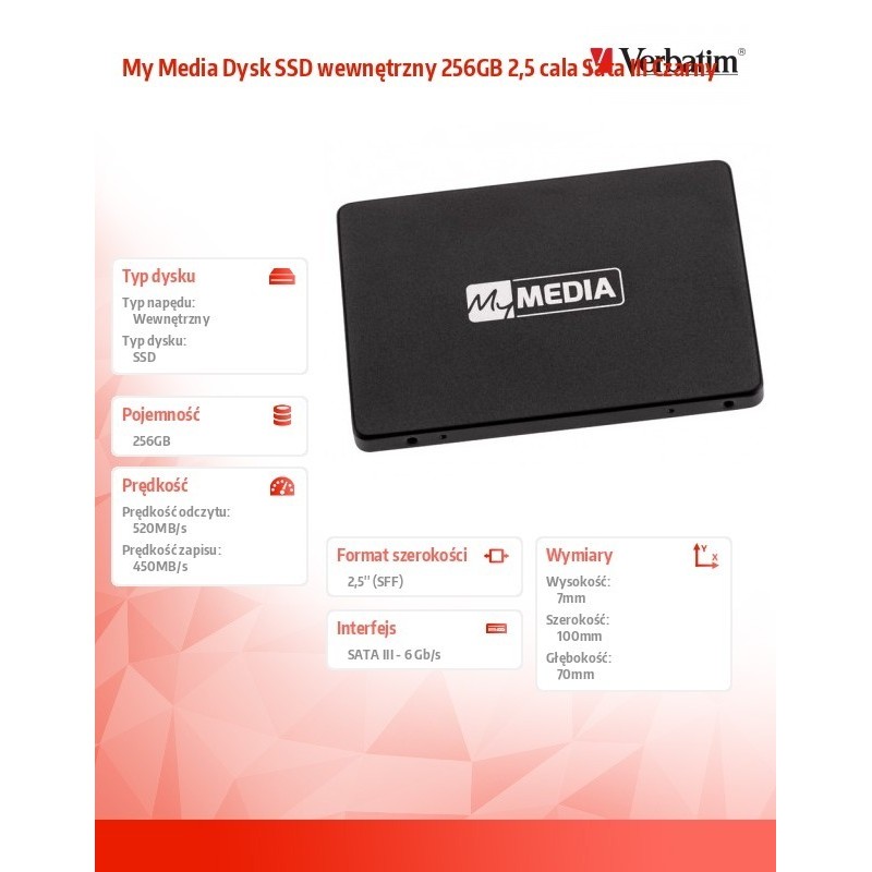 My Media Dysk SSD wewnętrzny 256GB 2,5 cala Sata III Czarny 