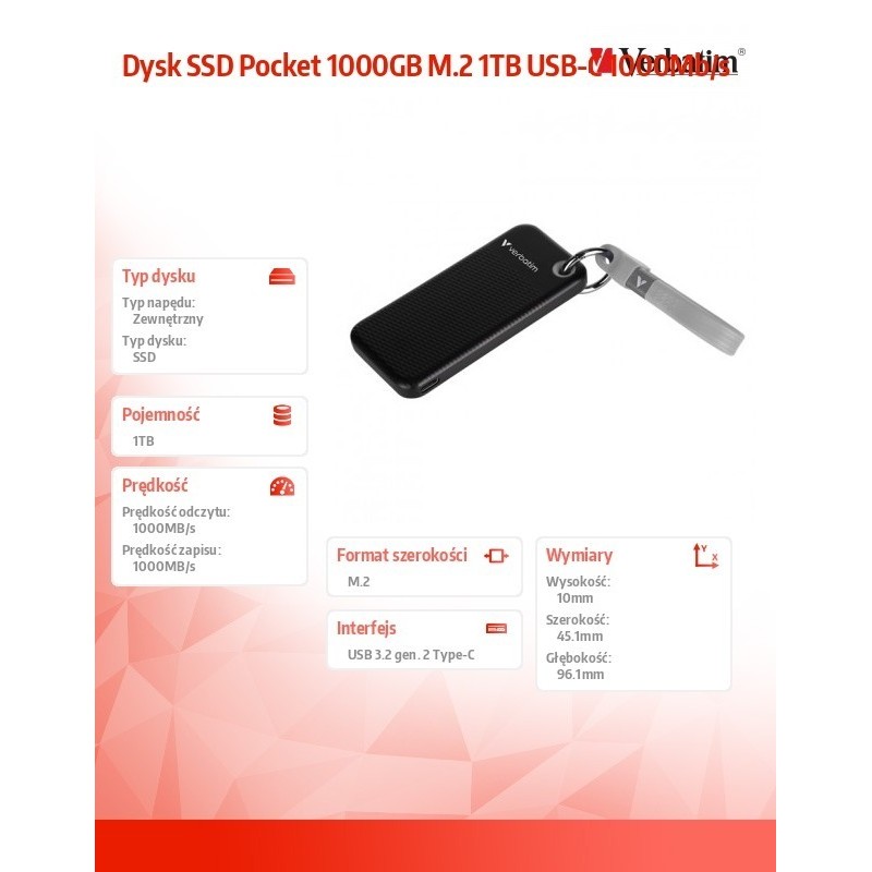 Dysk SSD Pocket 1000GB M.2 1TB USB-C 1000Mb/s 