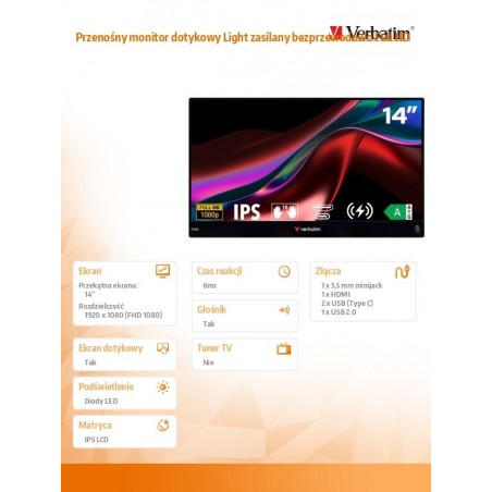 Przenośny monitor dotykowy Light zasilany bezprzewodowo Full HD