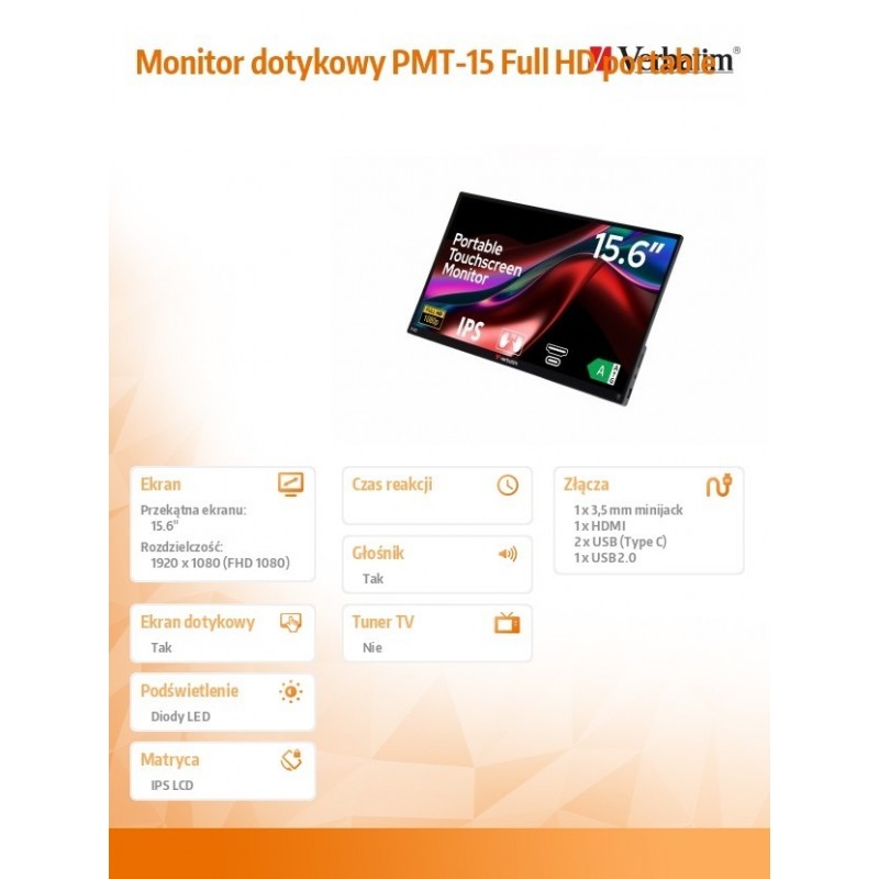 Monitor dotykowy PMT-15 Full HD portable 