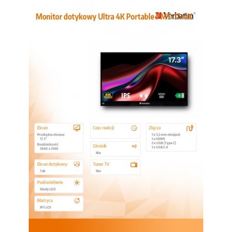 Monitor dotykowy Ultra 4K Portable PMT-17-4K 