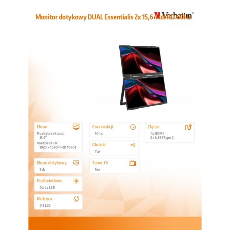 Monitor dotykowy DUAL Essentialis 2x 15,6  Full HD 60Hz 