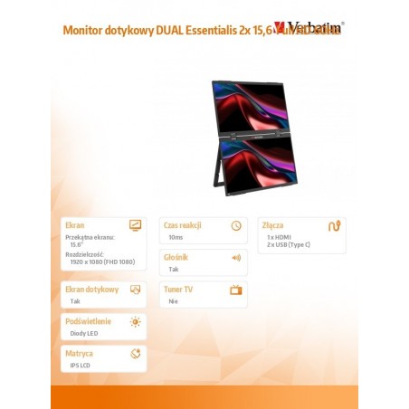 Monitor dotykowy DUAL Essentialis 2x 15,6  Full HD 60Hz 
