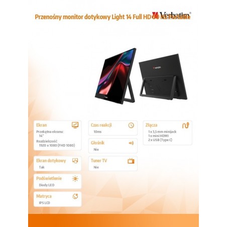 Przenośny monitor dotykowy Light 14 Full HD 60 Hz Portable 