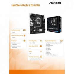 Płyta główna H610M-HDV/M.2 D5 GEN5 s1700 2DDR5 DP/HDMI mATX 