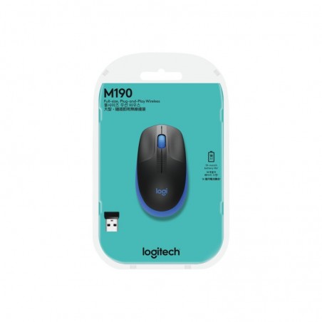 LOGITECH M190 Mouse optical 3 buttons wireless USB wireless receiver blue