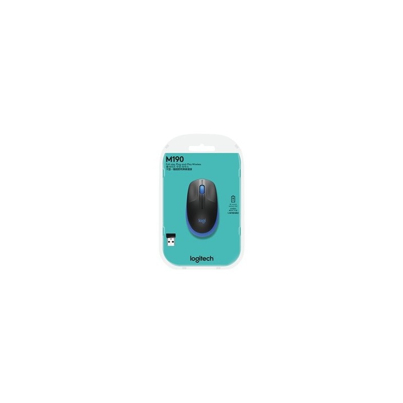 LOGITECH M190 Mouse optical 3 buttons wireless USB wireless receiver blue