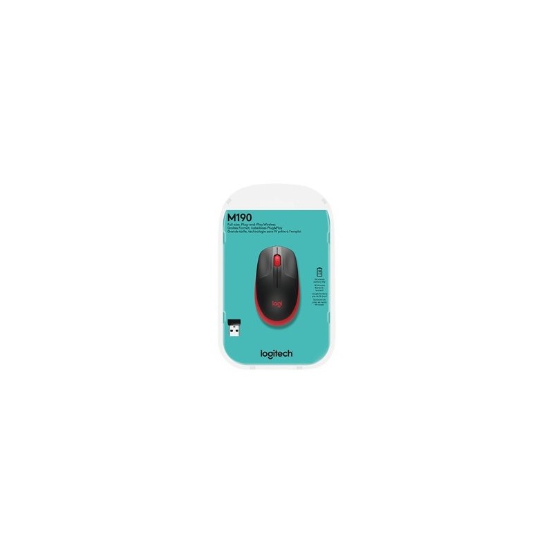 LOGITECH M190 Mouse optical 3 buttons wireless USB wireless receiver red