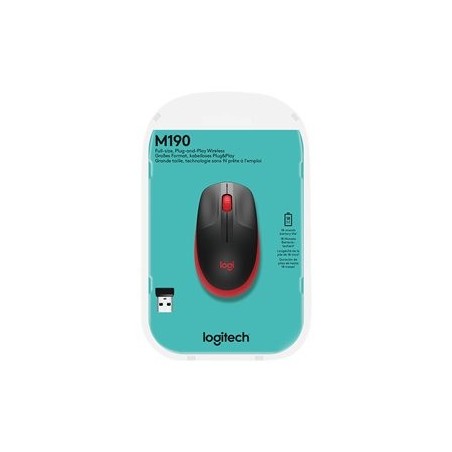 LOGITECH M190 Mouse optical 3 buttons wireless USB wireless receiver red