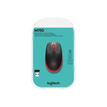LOGITECH M190 Mouse optical 3 buttons wireless USB wireless receiver red