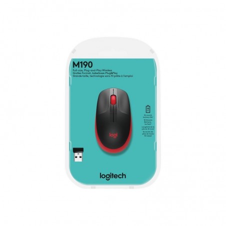 LOGITECH M190 Mouse optical 3 buttons wireless USB wireless receiver red