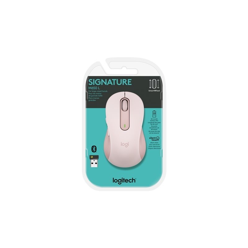 LOGITECH Signature M650 L Mouse large size optical 5 buttons wireless Bluetooth 2.4 GHz Bolt USB receiver rose