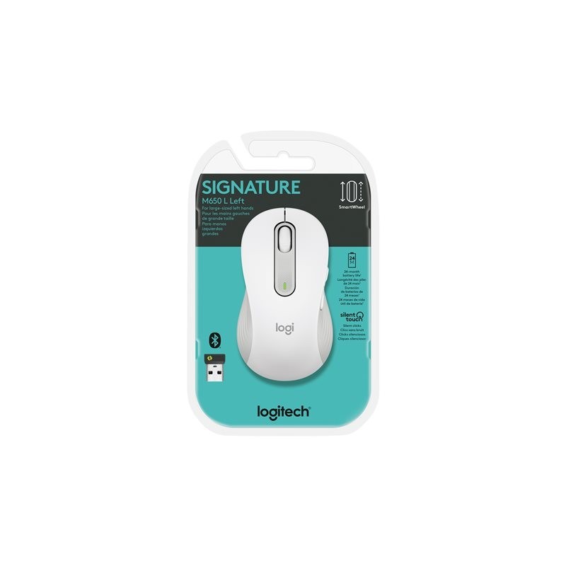 LOGITECH Signature M650 L Mouse large size optical 5 buttons wireless Bluetooth 2.4 GHz Bolt USB receiver off-white