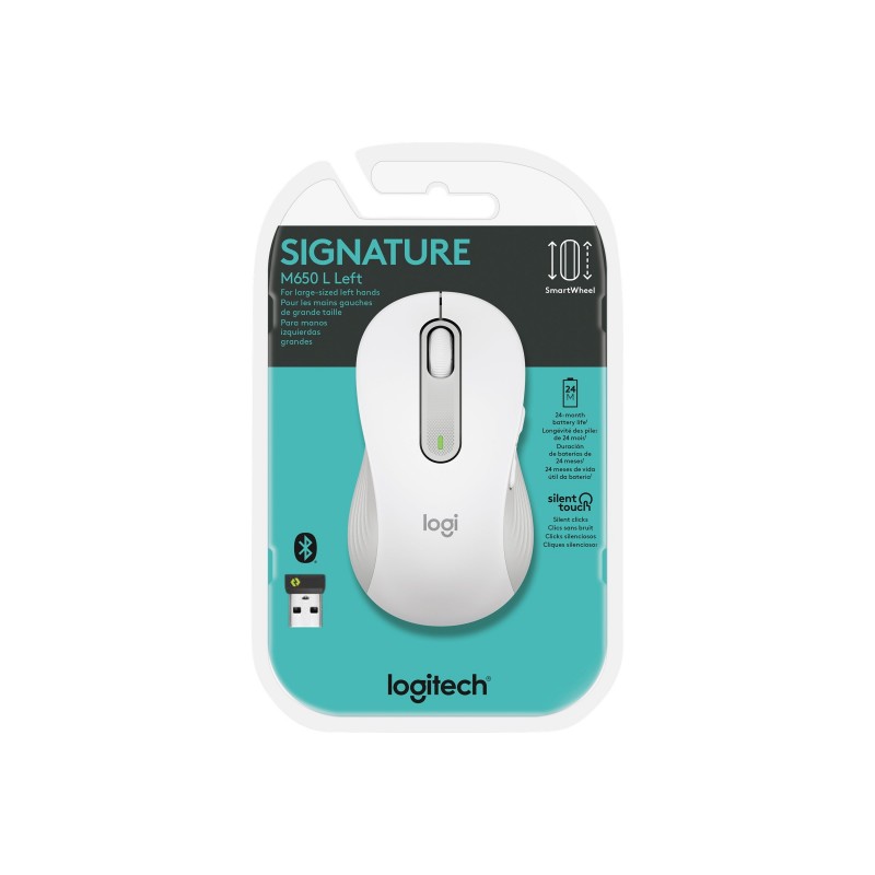 LOGITECH Signature M650 L Mouse large size optical 5 buttons wireless Bluetooth 2.4 GHz Bolt USB receiver off-white