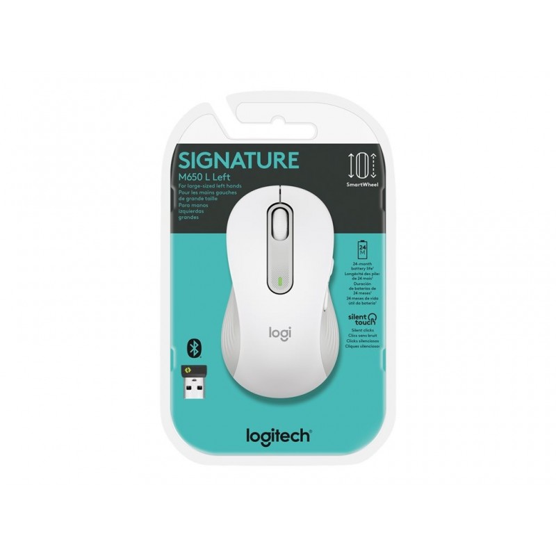 LOGITECH Signature M650 L Mouse large size optical 5 buttons wireless Bluetooth 2.4 GHz Bolt USB receiver off-white
