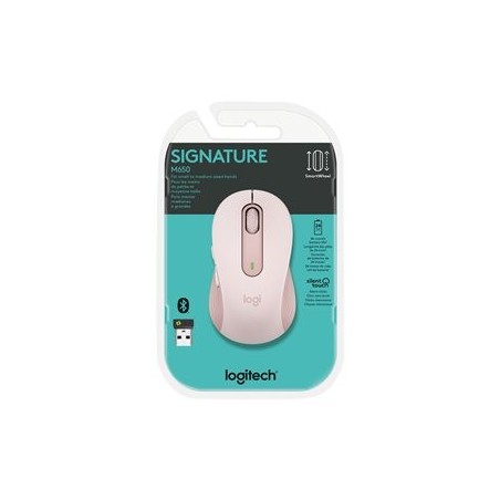 LOGITECH Signature M650 Mouse optical 5 buttons wireless Bluetooth 2.4 GHz Bolt USB receiver rose LOGITECH Signature M650 Mouse optical 5 buttons wireless Bluetooth 2.4 GHz Bolt USB receiver rose