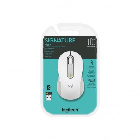 LOGITECH Signature M650 Mouse optical 5 buttons wireless Bluetooth 2.4 GHz Bolt USB receiver off-white