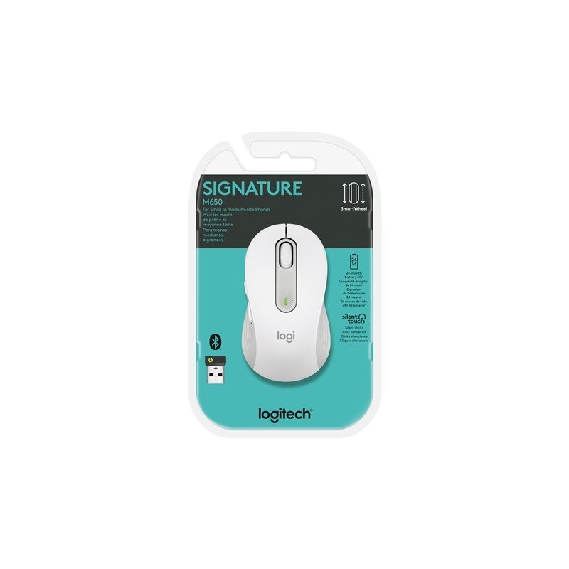 LOGITECH Signature M650 Mouse optical 5 buttons wireless Bluetooth 2.4 GHz Bolt USB receiver off-white
