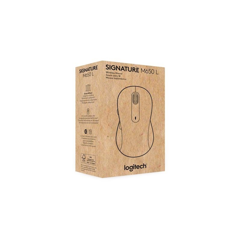 LOGITECH Signature M650 L for Business Mouse right-handed 5 buttons wireless Bluetooth 2.4 GHz Bolt USB receiver