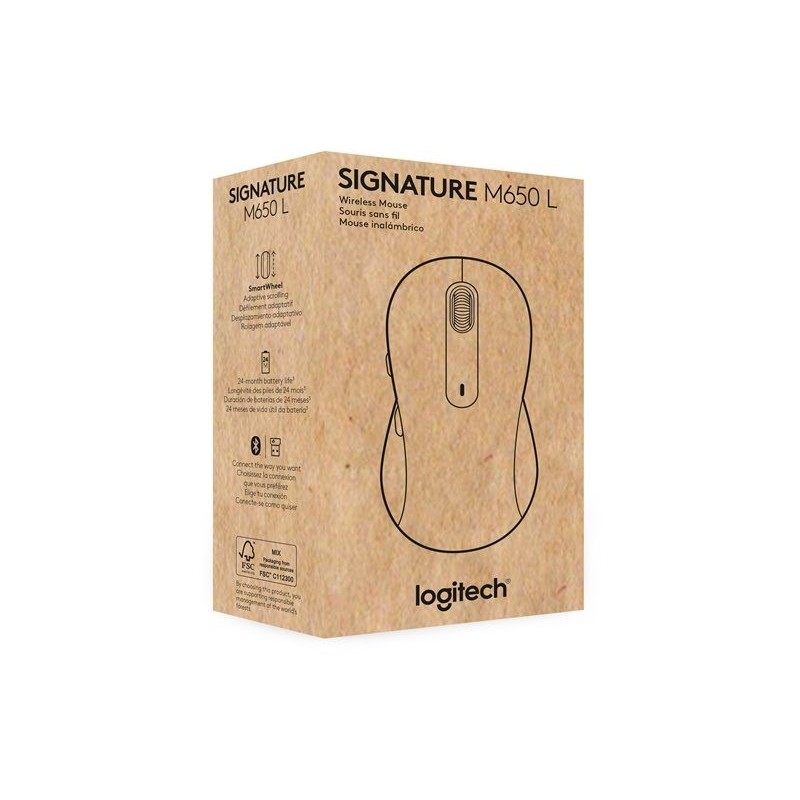 LOGITECH Signature M650 L for Business Mouse right-handed 5 buttons wireless Bluetooth 2.4 GHz Bolt USB receiver