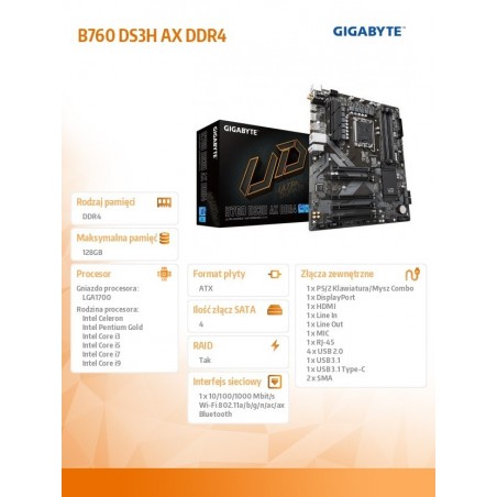Płyta główna B760 DS3H AX DDR4 s1700 4DDR4 DP/HDMI ATX Płyta główna B760 DS3H AX DDR4 s1700 4DDR4 DP/HDMI ATX