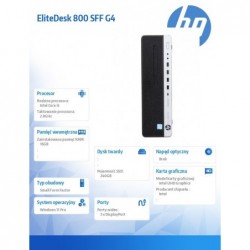 Komputer poleasingowy EliteDesk 800 G4 SFF Core i5 8400 (8-gen.) 3,2 GHz (6 rdzeni) / 16 GB / SSD 240GB / Win 11 Prof. 