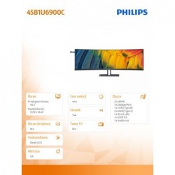 Monitor 45 cali 45B1U6900C VA Curved HDMIx2 DP USB-C  HDR KVR HAS Głośniki