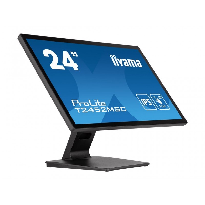 IIYAMA T2452MSC-B1 24inch IPS FHD PCAP 10P Touch Flat Bezel Free Glass 360cd/m2 HDMI DP USB HUB 2x3.0 Speakers Webcam Microphone