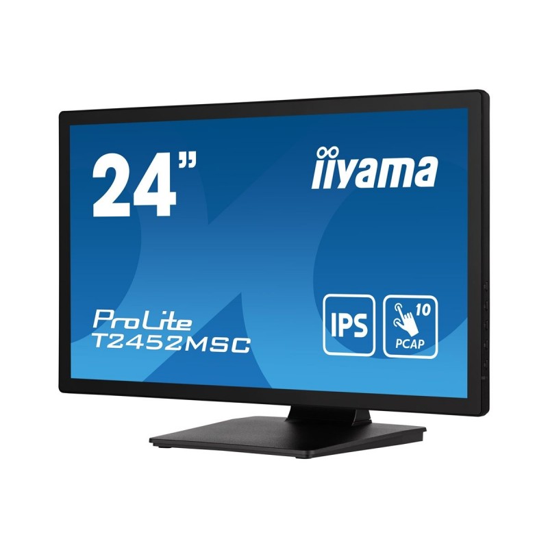 IIYAMA T2452MSC-B1 24inch IPS FHD PCAP 10P Touch Flat Bezel Free Glass 360cd/m2 HDMI DP USB HUB 2x3.0 Speakers Webcam Microphone