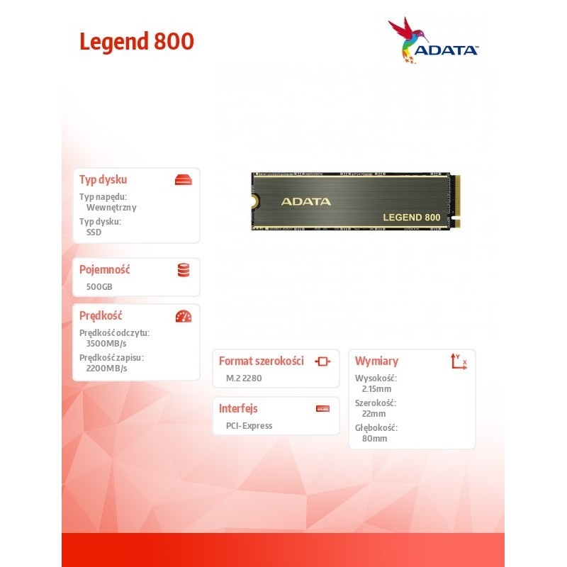 Dysk SSD Legend 800 500GB PCIe 4x4 3.5/2.2 GB/s M2