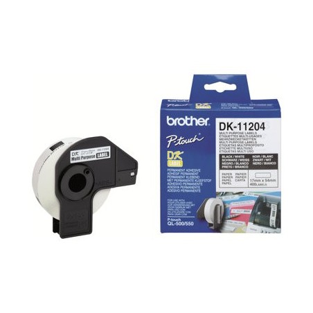 BROTHER DK11204 Taśma Brother samoprzylepne etykiety papierowe (termiczne) 17x54mm, 400 szt.