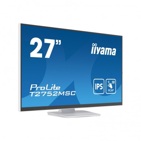 IIYAMA T2752MSC-W1 27inch WHITE Bonded PCAP 10P Touch 1920x1080 IPS-panel Flat Bezel Free Glass Front HDMI Displayport 360cd/m2 IIYAMA T2752MSC-W1 27inch WHITE Bonded PCAP 10P Touch 1920x1080 IPS-panel Flat Bezel Free Glass Front HDMI Displayport 360cd/m2