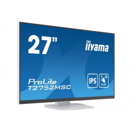 IIYAMA T2752MSC-W1 27inch WHITE Bonded PCAP 10P Touch 1920x1080 IPS-panel Flat Bezel Free Glass Front HDMI Displayport 360cd/m2 IIYAMA T2752MSC-W1 27inch WHITE Bonded PCAP 10P Touch 1920x1080 IPS-panel Flat Bezel Free Glass Front HDMI Displayport 360cd/m2