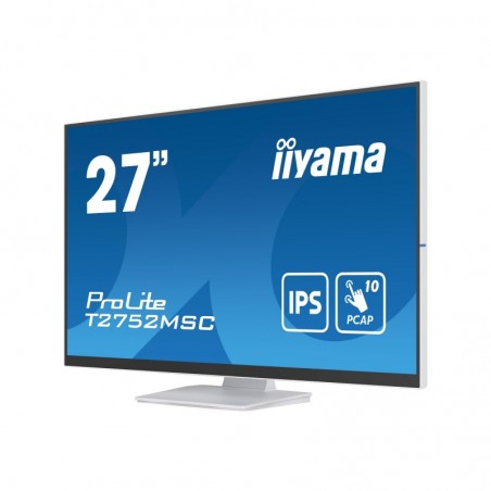 IIYAMA T2752MSC-W1 27inch WHITE Bonded PCAP 10P Touch 1920x1080 IPS-panel Flat Bezel Free Glass Front HDMI Displayport 360cd/m2 IIYAMA T2752MSC-W1 27inch WHITE Bonded PCAP 10P Touch 1920x1080 IPS-panel Flat Bezel Free Glass Front HDMI Displayport 360cd/m2