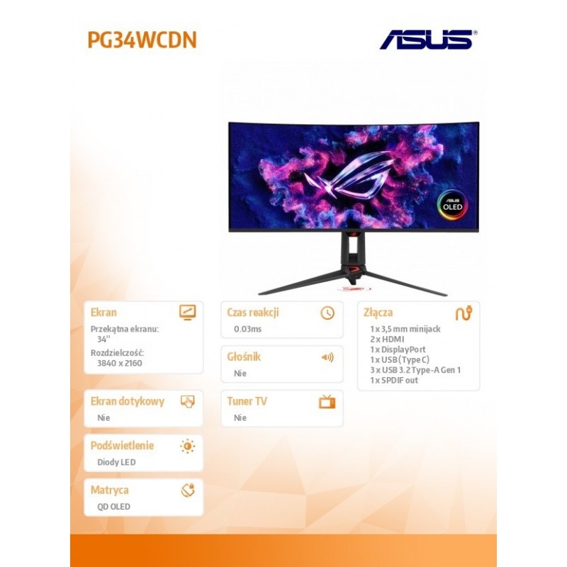 Monitor 34 cale PG34WCDN QD-OLED 360Hz DP HDMI US