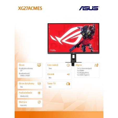 Monitor 27 cali XG27ACMES ROG IPS QHD HDMI USB DP