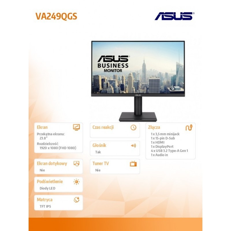 Monitor 23.8 cala VA249QGSE IPS FHD HDMI DP VGA 120Hz