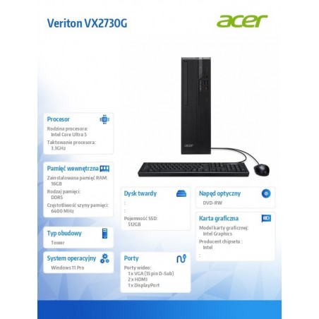 Komputer Veriton VX2730G U5 225 16GB/512GB /W11PRO