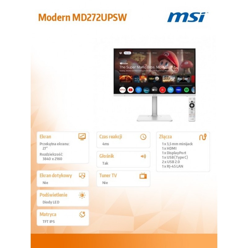 Monitor 27 cali Modern MD272UPSW LED/UHD/Flat/60Hz/biały Monitor 27 cali Modern MD272UPSW LED/UHD/Flat/60Hz/biały